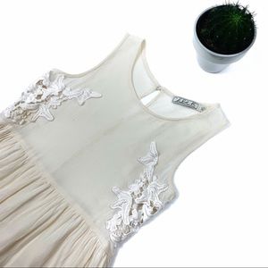 Chloe K Cream Mini Dress with White Lace Accents